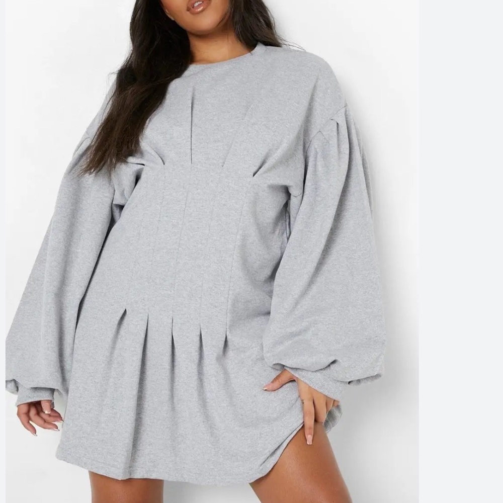 Boohoo Gray Long Sleeve Mini Sweatshirt Dress